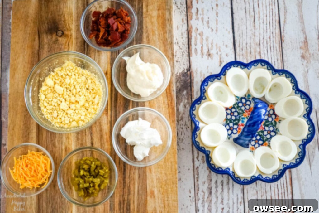 All the ingredients needed to make the jalapeno popper deviled eggs. 
