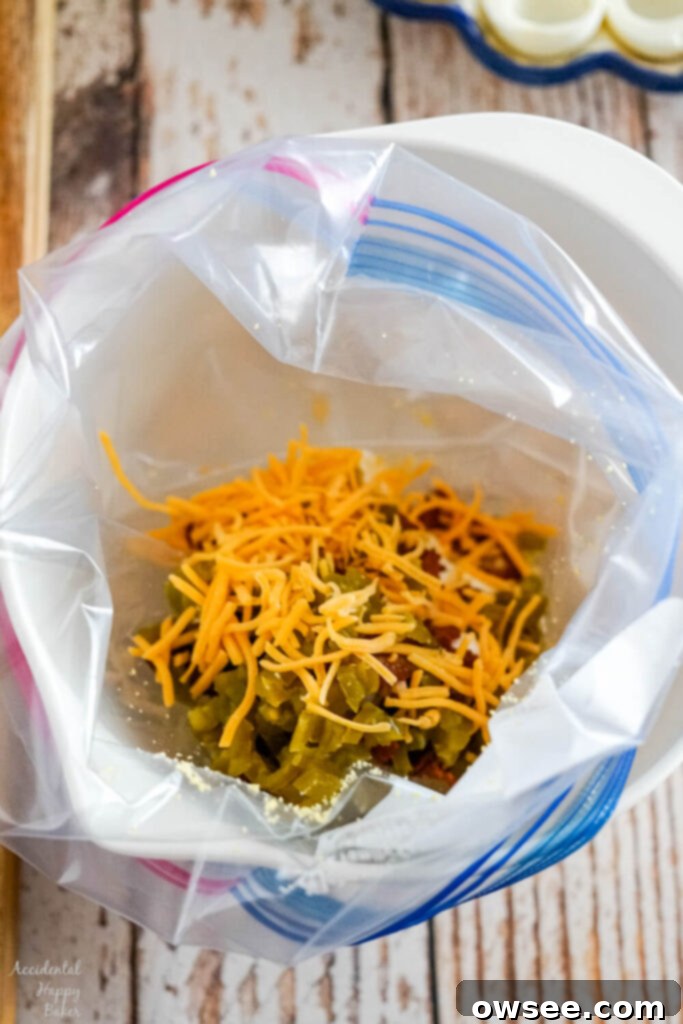 The ingredients are combined by squishing a ziploc bag. 