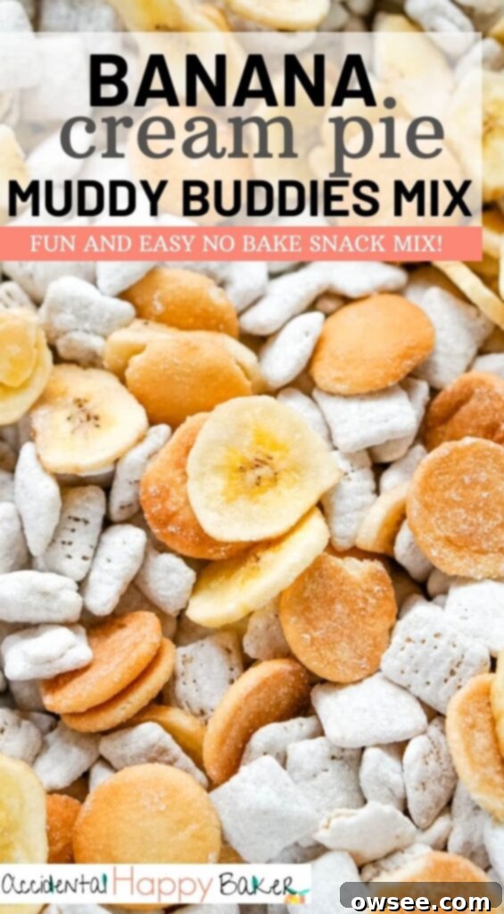 Ultimate Banana Cream Pie Muddy Buddies 10 Banana cream pie muddy buddies makes a quick, fun and easy snack with the flavors of traditional banana cream pie.