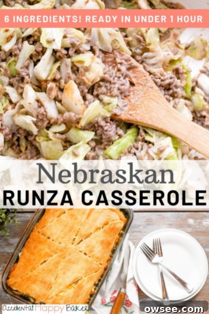 Hearty Runza Casserole 10 Runza casserole has a hearty and flavorful filling of ground beef and cabbage topped with shredded cheese and sandwiched between layers of crescent rolls. It’s simple, delicious, filling and budget friendly!