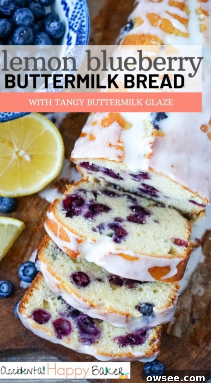 Zesty Lemon Blueberry Bread Drizzled with Buttermilk Glaze 8 This lemon blueberry buttermilk loaf is an easy quick bread recipe studded with sweet blueberries and lemon zest and topped with a tangy buttermilk glaze. The perfect way to start your day or enjoy as a sweet treat!