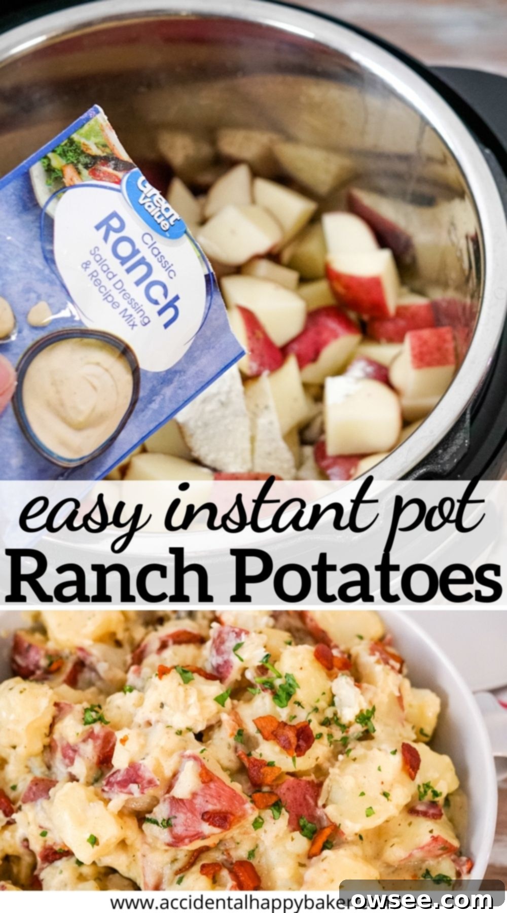 Creamy Instant Pot Ranch Potatoes 9 Instant Pot Ranch Potatoes combine creamy red potatoes, ranch dressing and bacon for a quick and easy side dish that’s ready in a flash!