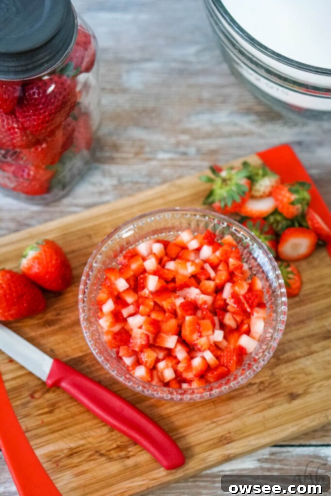 Simple Strawberry Yogurt Loaf 4 Finely diced the strawberries.