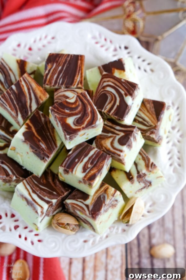 Easy Strawberry Cheesecake Truffles 12 A plate of Pistachio Swirl Fudge